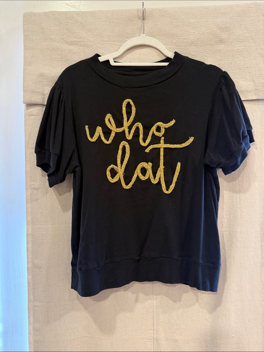 Black Short Sleeve Tee with Gold Script Accent